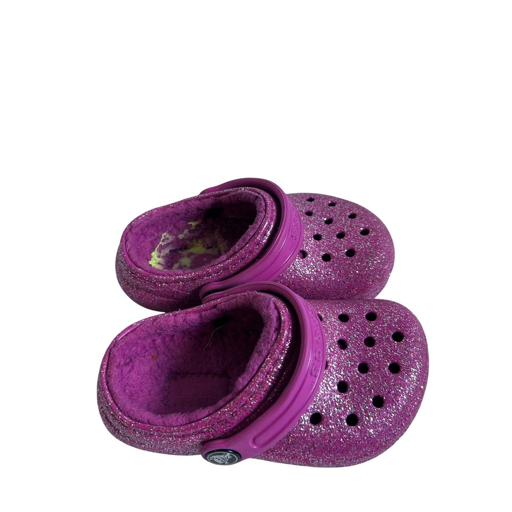 Crocs Classic Lined Clog Size 7 Purple Glitter Sparkle Kids Shoes